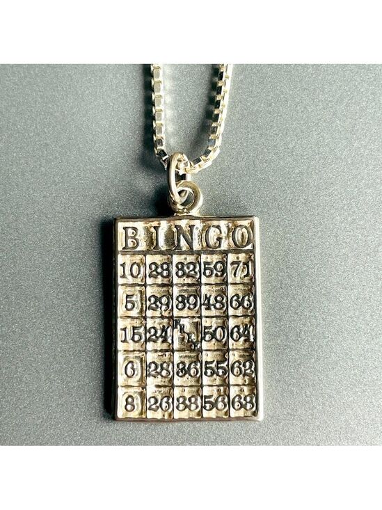 Jewelry - Bingo Card Pendant Sterling Silver Milor Box Chain Necklace Game Night N…